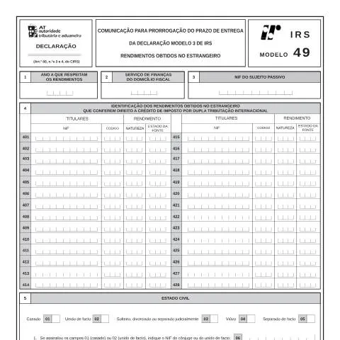Pré-visualização do documento Modelo 49: Prorrogação da Declaração de IRS para Rendimentos no — Impostos (CERFA n°Modelo 49)