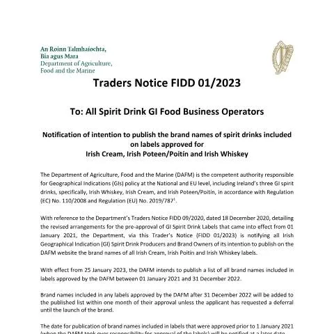 Document preview: Understanding Geographical Indications for Irish Spirits — Government & admin