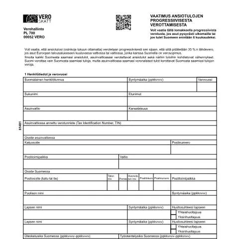 Document preview: Miksi Hakemus ansiotulojen progressiivisesta verottamisesta (6148) on — Verot & verotus (CERFA n°Vero 6148)