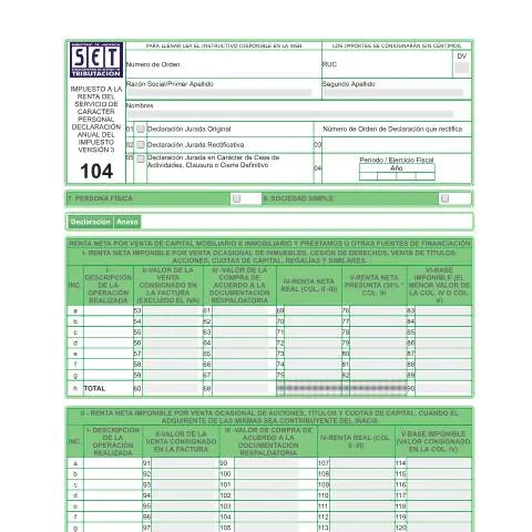 Vista previa del documento Formulario F104 Anexo Paraguay — Impuestos (CERFA n°F104)