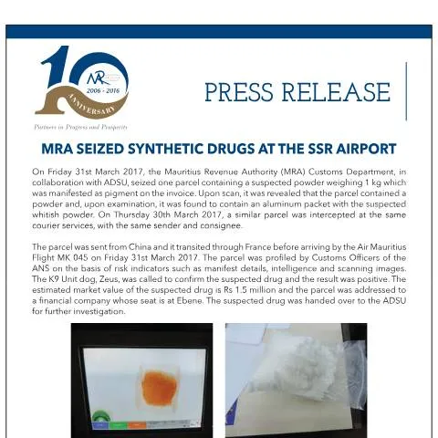 Document preview: MRA's Significant Drug Seizure at SSR Airport on March 31, 2017 — Government & admin (PressReleaseNo2)