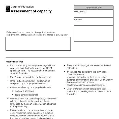 Document preview: Understanding the COP3 Capacity Assessment Form — Legal & justice
