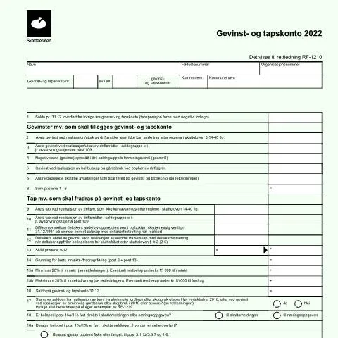 Document preview: Forståelse av RF-1219: Gevinst- og tapskonto — Skatt & avgifter (CERFA n°RF-1219)