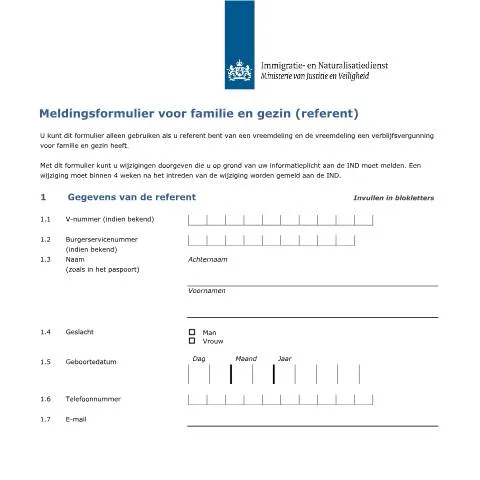 Documentvoorvertoning: Belang van het Meldingsformulier voor Familie en Gezin — Gezin (CERFA n°7096)