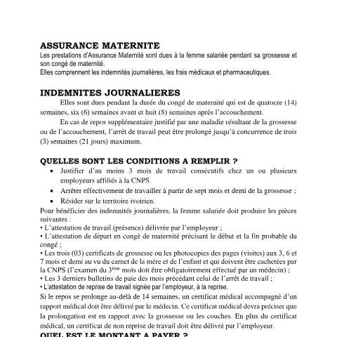 Aperçu du document L'Assurance Maternité : Un soutien vital pour les femmes salariées — Santé