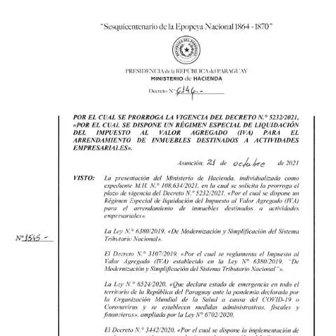 Vista previa del documento Información clave del Decreto 6146-2021 sobre IVA en Paraguay — Impuestos