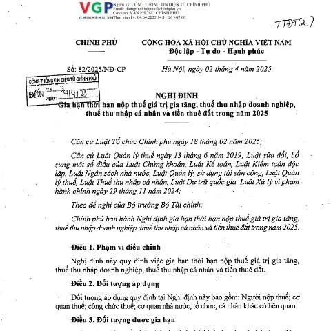 Document preview: Nghị Định 82/2025/NĐ-CP: Hỗ Trợ Doanh Nghiệp Năm 2025 — Thuế & tài chính (CERFA n°82/2025/NĐ-CP)