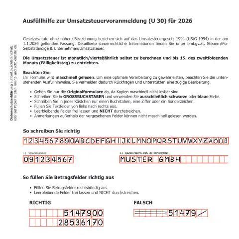 Dokumentvorschau: Leitfaden zur Umsatzsteuervoranmeldung U30a für 2026 — Steuern (CERFA n°U30a)