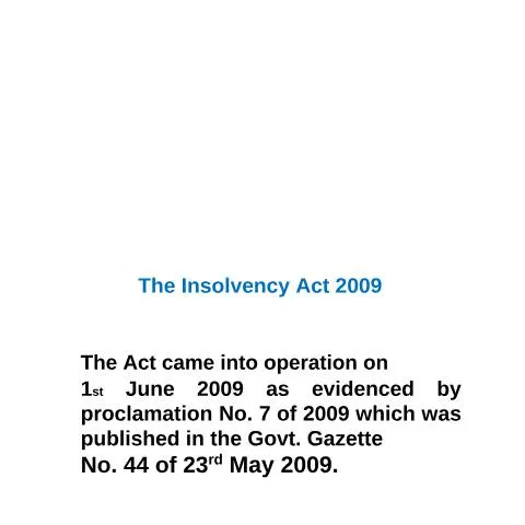 Document preview: Understanding the Insolvency Act 2009 of Mauritius — Legal & justice (CERFA n°Insolvency-Act-2009)
