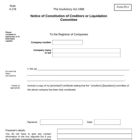 Document preview: Understanding the F9.4 Form for Creditors' Committees — Government & admin