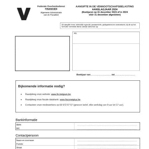 Aperçu du document Comprendre le formulaire 121-aangifte-venb-2024 pour l'impôt des — Impôts & fiscalité (CERFA n°121-aangifte-venb-2024)