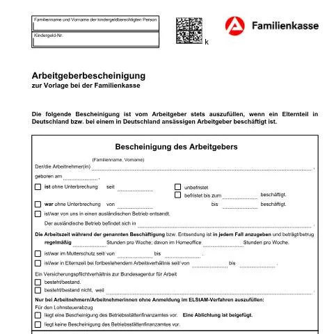 Dokumentvorschau: Die Arbeitgeberbescheinigung KG 54 für Eltern in Deutschland — Arbeit & Beschäftigung (CERFA n°arbeitgeberbescheinigung-kg-54_ba052516)