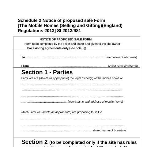 Document preview: Park Home Sale Notice Form: When and How to Use It Properly — Property & real estate