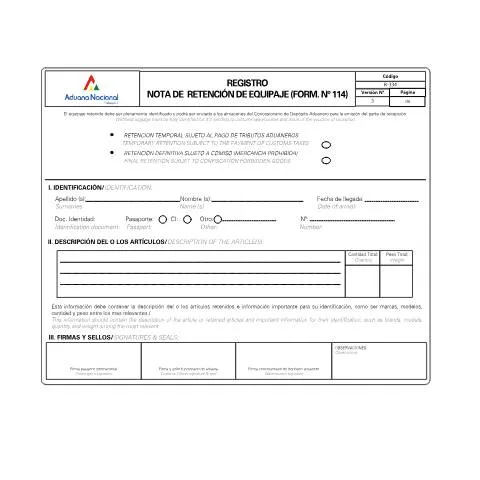 Vista previa del documento Importancia de la Nota de Retención de Equipaje R-334 en Bolivia — Trámites administrativos (CERFA n°R-334)