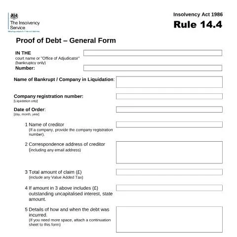 Document preview: How to Submit Your Creditor Claim Using Rule 14.4 Proof of Debt — Government & admin