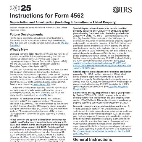 Document preview: Comprehensive Overview of IRS Form 4562 Instructions — Taxes (CERFA n°INST-4562)