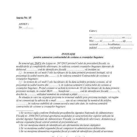 Document preview: Importanța contractului de cesiune a creanțelor bugetare — Formalități administrative (CERFA n°A15_OPANAF_1940_2023)