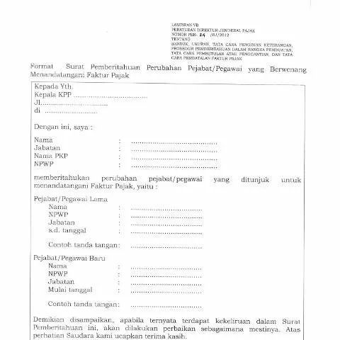 Document preview: Surat Pemberitahuan Perubahan Pejabat dan Administrasi Pajak — Pajak & perpajakan (CERFA n°ID-DJP-Lampiran-VB-PER-24-PJ-2012)