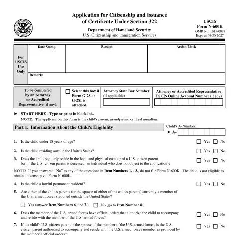 Document preview: Navigating USCIS Form N-600K for Children's Citizenship — Immigration & visas (CERFA n°N-600K)