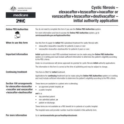 Document preview: Guide to the Cystic Fibrosis Initial Authority Application — Health (CERFA n°PB286)