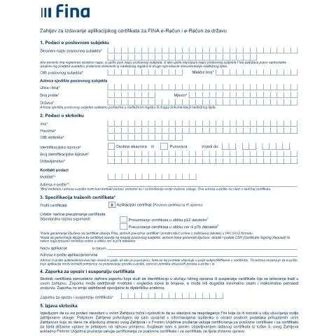 Document preview: Kako podnijeti zahtjev za FINA e-Račun? — Administrativni postupci (CERFA n°ZahtjevAplikacijskieIDASeRacun)