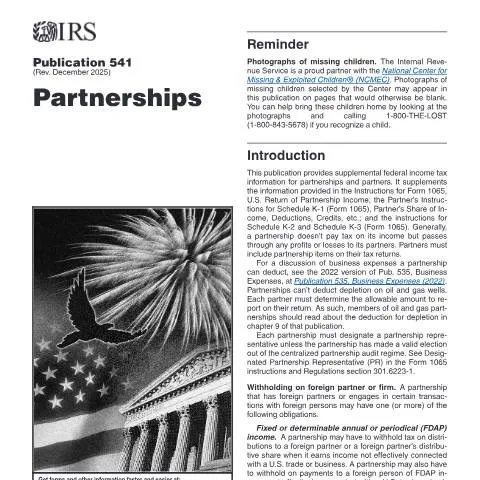 Document preview: A Deep Dive into IRS Publication 541 for Partnerships — Taxes (CERFA n°PUB-541)