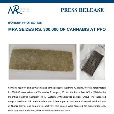 Document preview: Understanding the MRA's Cannabis Seizure at PPO — Government & admin (MRAPressRelease220819)