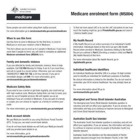Document preview: Navigating the Medicare Enrolment Form MS004 — Health (CERFA n°MS004)