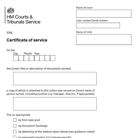 Document preview: Certificate of Service Form FP6: Proving Legal Document Delivery — Legal & justice