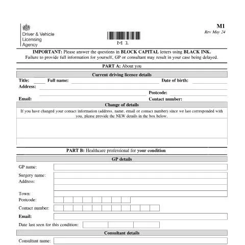 Document preview: How to Report Mental Health Conditions Using DVLA Form M1 — Health