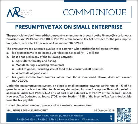 Document preview: Navigating the Presumptive Tax System for Small Enterprises — Taxes (CERFA n°PresumptiveTax041019)