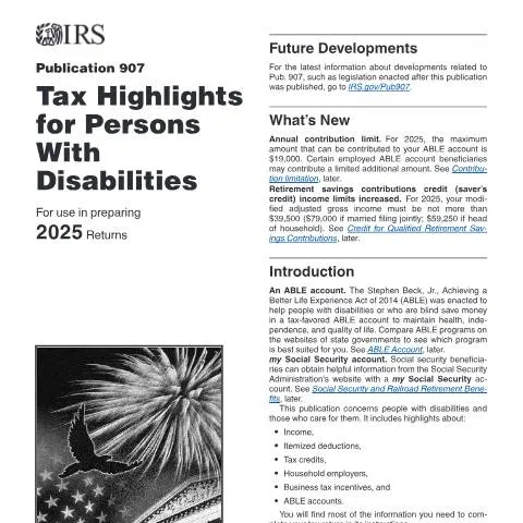Document preview: Unlock Financial Benefits with IRS Publication 907 — Taxes (CERFA n°PUB-907)
