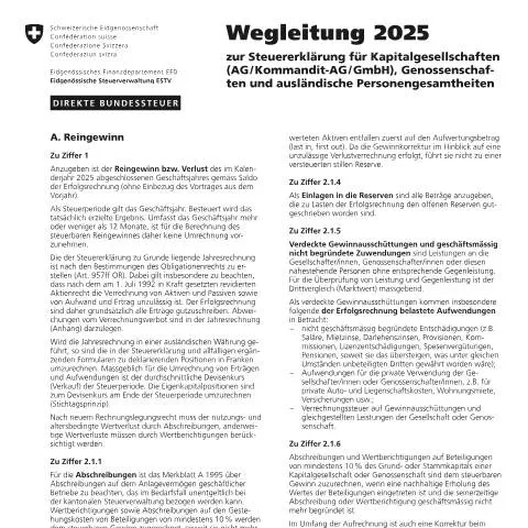 Dokumentvorschau: Wegleitung zur Steuererklärung für Kapitalgesellschaften 2025 — Steuern (5a)