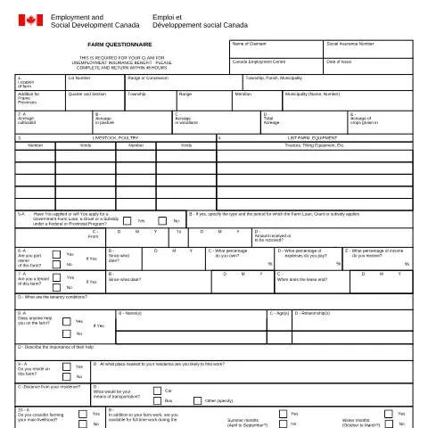 Document preview: Understanding the Farm Questionnaire (INS3164) for EI Eligibility — Work & employment (CERFA n°INS3164)