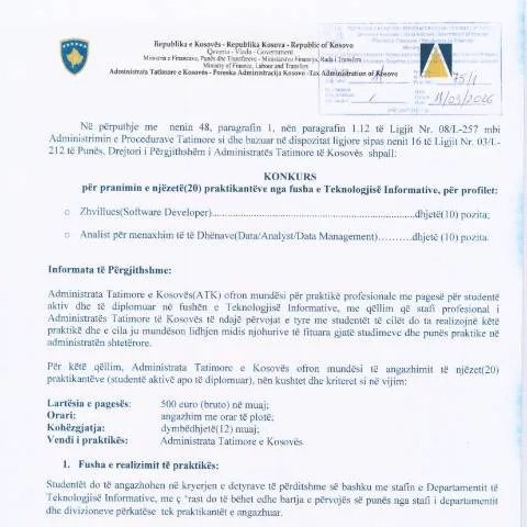 Document preview: Udhëzime për Njoftimin për punë praktike në Kosovë — Punë & punësim
