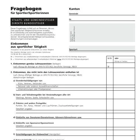 Dokumentvorschau: Fragebogen 11S für Sportler - Steuerliche Erfassung — Steuern