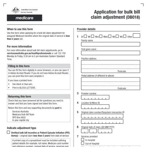 Document preview: Essential Guide to the DB018 Bulk Bill Claim Adjustment Form — Health (CERFA n°DB018)