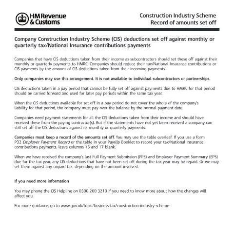 Document preview: Strategic CIS Deduction Set-Off for Construction Subcontractors — Taxes
