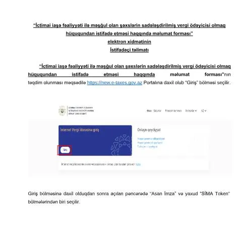 Document preview: İctimai iaşə fəaliyyəti üçün sadələşdirilmiş vergi ödəyicisi olmaq — Vergilər & maliyyə