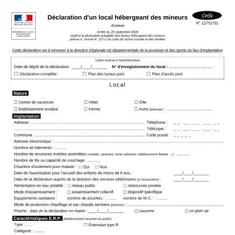 Aperçu du document Comment déclarer un hébergement de mineurs : guide complet — Démarches administratives (CERFA n°12751*01)