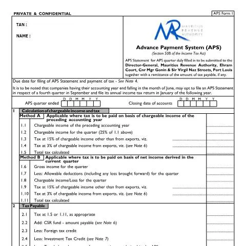 Document preview: The Importance of the APS Form for Tax Compliance in Mauritius — Government & admin (CERFA n°APSReturn)