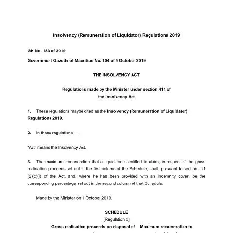 Document preview: Understanding Liquidator Remuneration Under GN No. 183 of 2019 — Government & admin (GN-No.-183-of-2019)