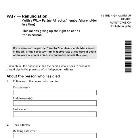 Document preview: How Professional Firms Use PA17 to Renounce Executor Duties — Legal & justice