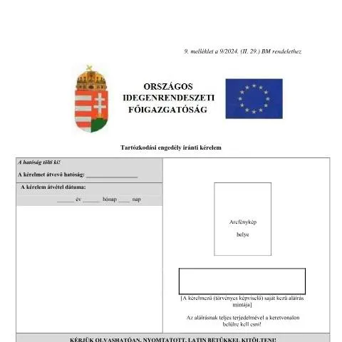 Document preview: Tartózkodási engedély iránti kérelem Magyarországon — Bevándorlás & vízumok