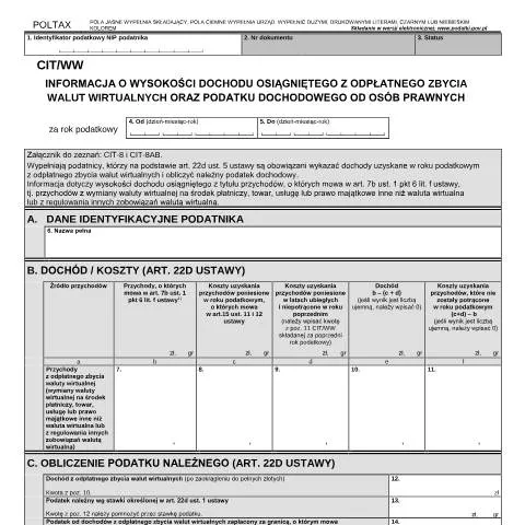 Document preview: Formularz CIT/WW a dochody z kryptowalut — Podatki i fiskalność (CERFA n°CIT/WW)