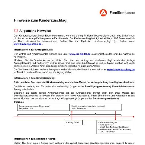 Dokumentvorschau: Ausfüllhinweise für den Antrag auf Kinderzuschlag — Familie (CERFA n°kiz1-hinweise_ba036545)
