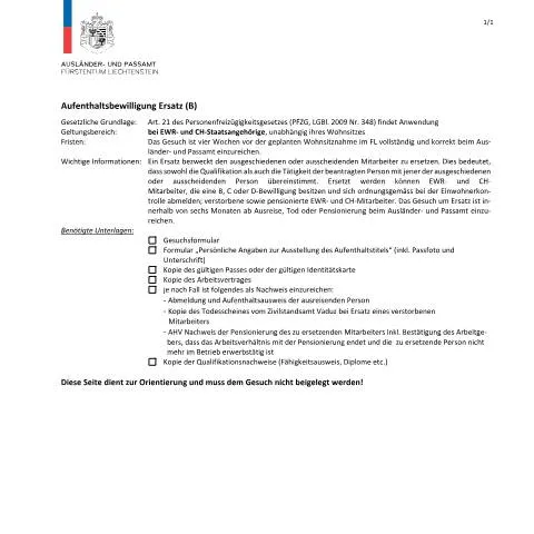 Dokumentvorschau: Wichtige Schritte für den Stellenantritt in Liechtenstein — Einwanderung & Visa (CERFA n°checkliste-stellenantritt-mit-wohnsitznahme-b-ersatz)