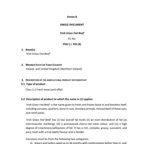 Document preview: Navigating the PGI Application for Irish Grass Fed Beef — Government & admin