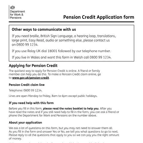 Document preview: How to Complete Your Pension Credit Application Form Successfully — Benefits & social aid