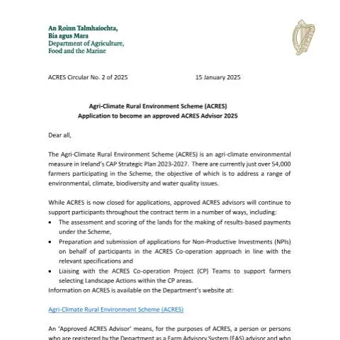 Document preview: Guide to Becoming an Approved ACRES Advisor in Ireland — Agriculture & rural (CERFA n°OF2025)